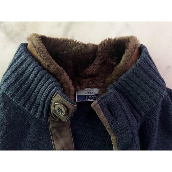 $3000 Fedeli Cashmere Cardigan with Castorino Fur Collar & Suede trim IT54 XL - Picture 3 of 12